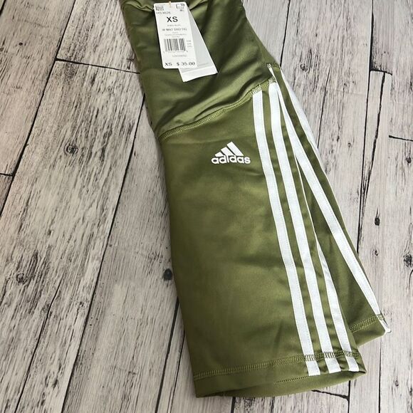 Adidas Aeroready Women's Athletic High Waist Green Yoga Shorts Size XS NWT - Picture 3 of 6